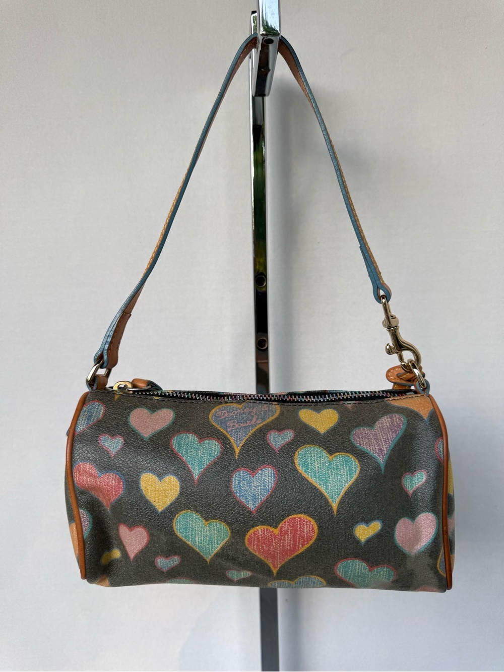 Dooney & Bourke Crayon Hearts Mini Barrel Handbag Bag Charm Black Multicolor - Picture 2 of 11